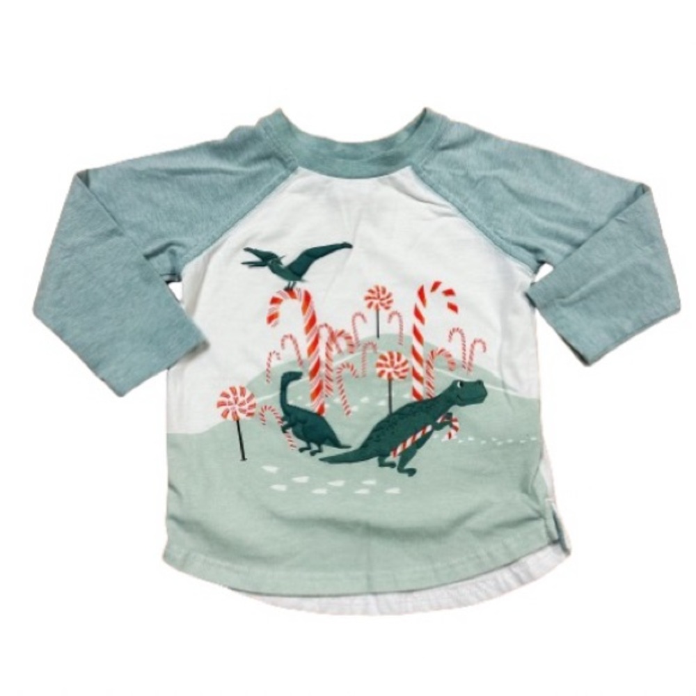 Tommy Bahama Green White Long Sleeve Dino Candy Cane Baseball Tee Toddler 24M